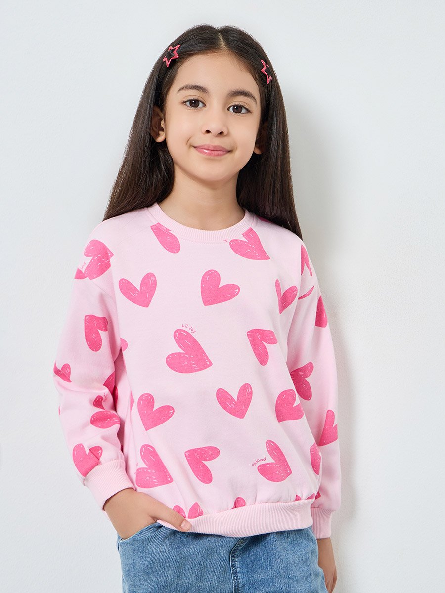 Girls Pink Graphic Print Cotton Sweatshirt