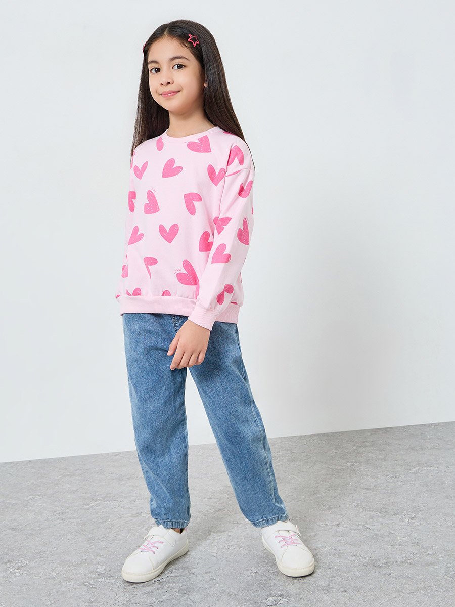 Girls Pink Graphic Print Cotton Sweatshirt