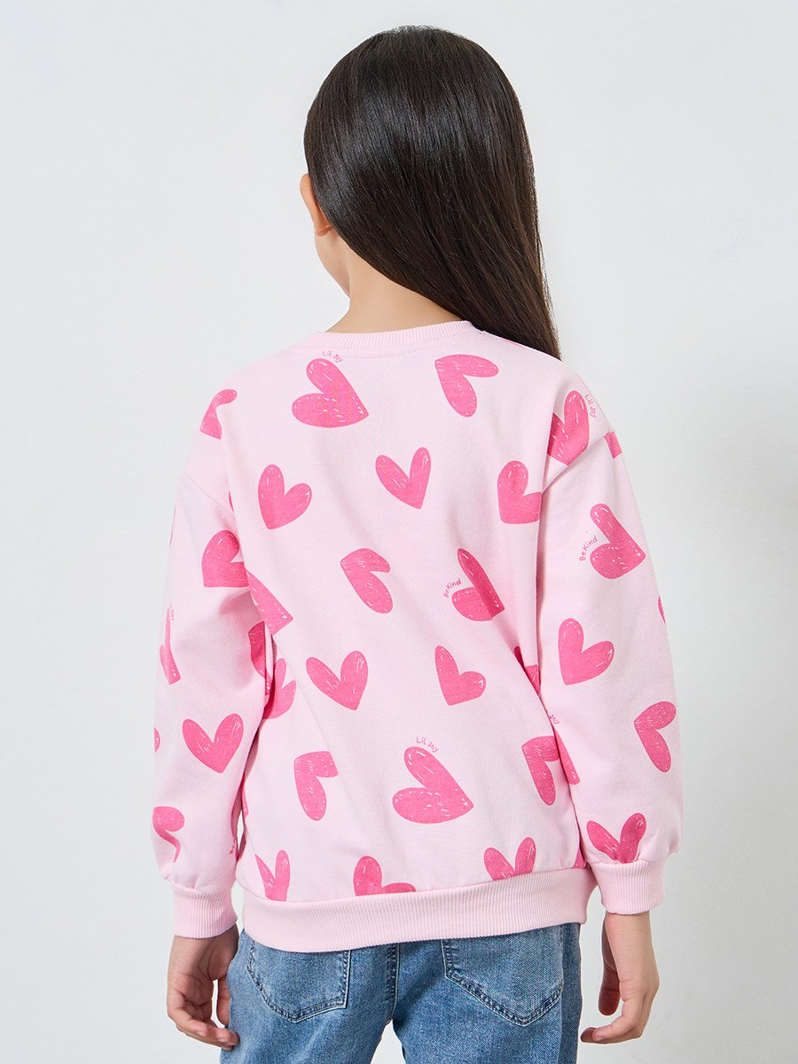 Girls Pink Graphic Print Cotton Sweatshirt