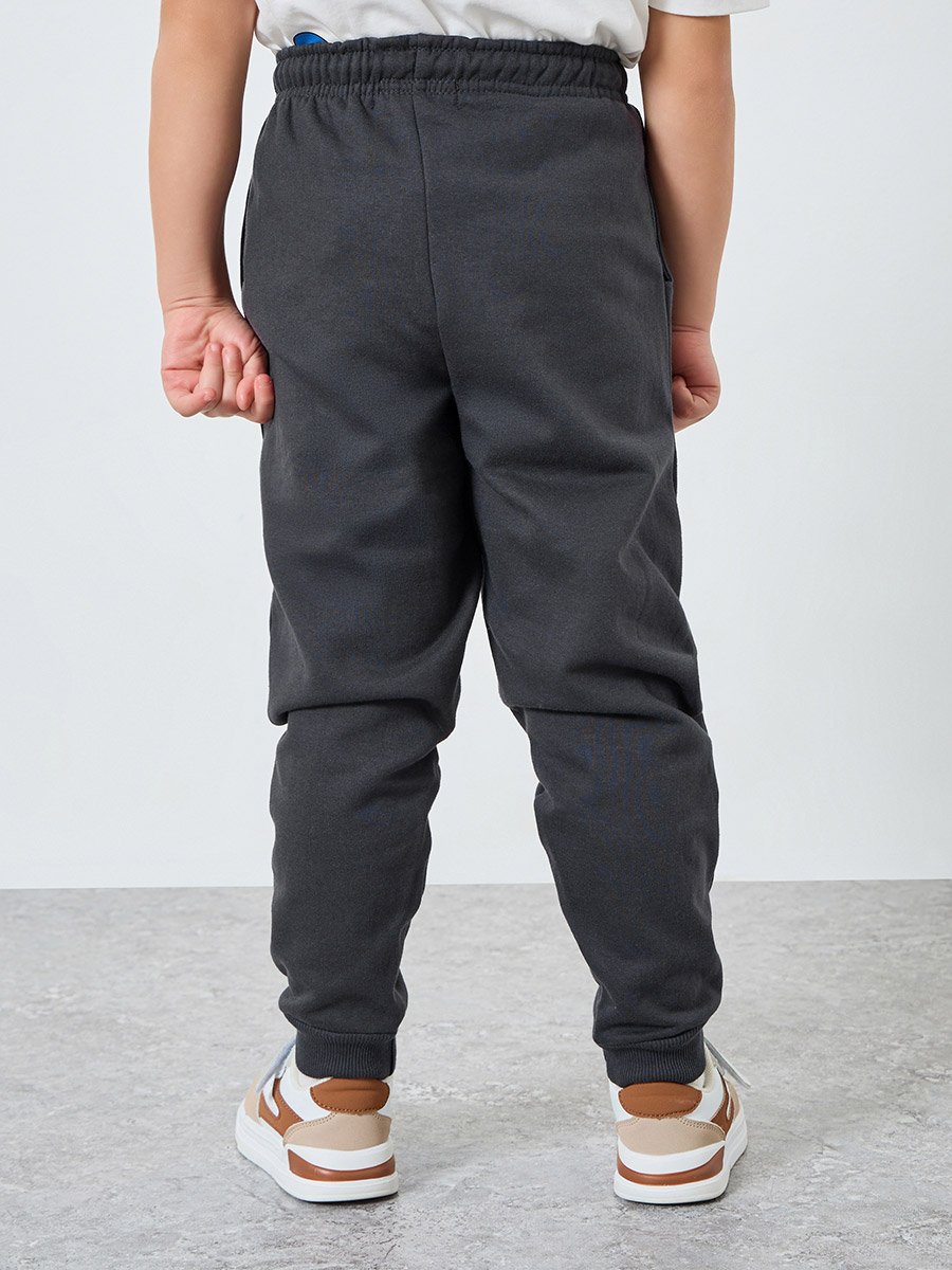 Kids Grey Cotton Graphic Print Joggers