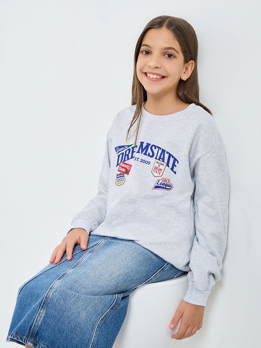 Teens Grey Dreamstat Graphic Cotton Sweatshirt