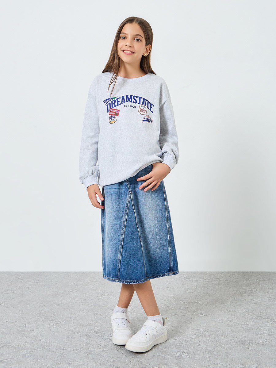 Teens Grey Dreamstat Graphic Cotton Sweatshirt