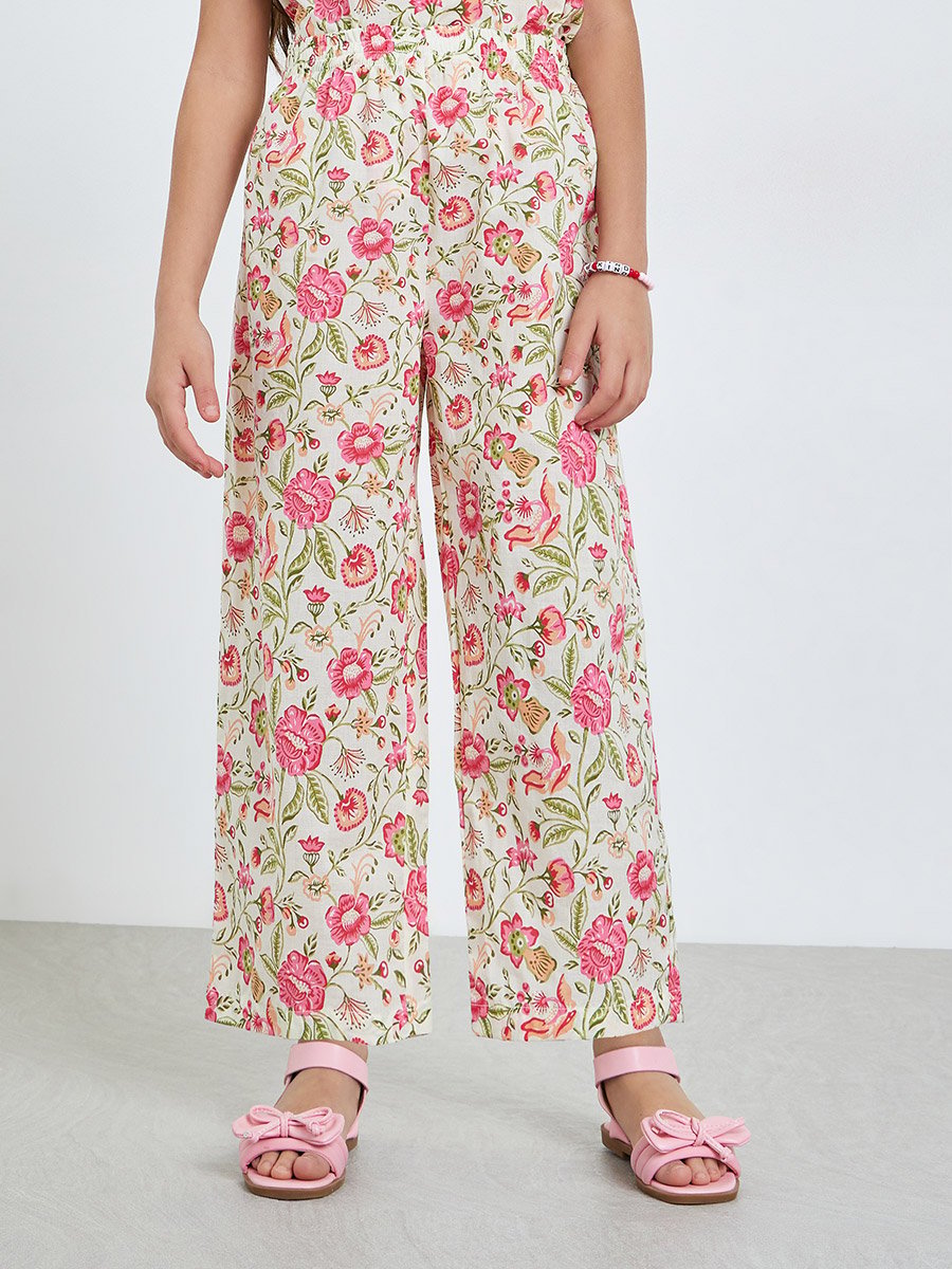 Teen Girls Floral Cotton Top and Trousers Set