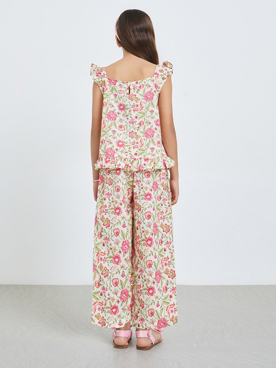 Teen Girls Floral Cotton Top and Trousers Set