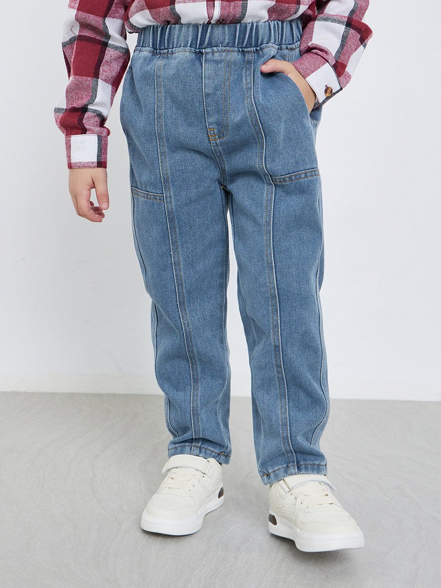 Plain Elastic Waist Jogger Fit Jeans