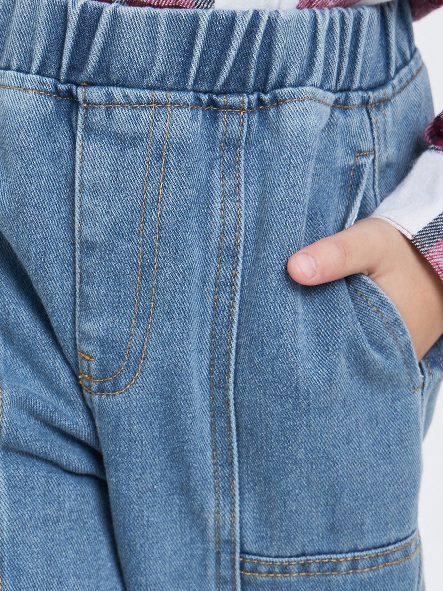 Plain Elastic Waist Jogger Fit Jeans