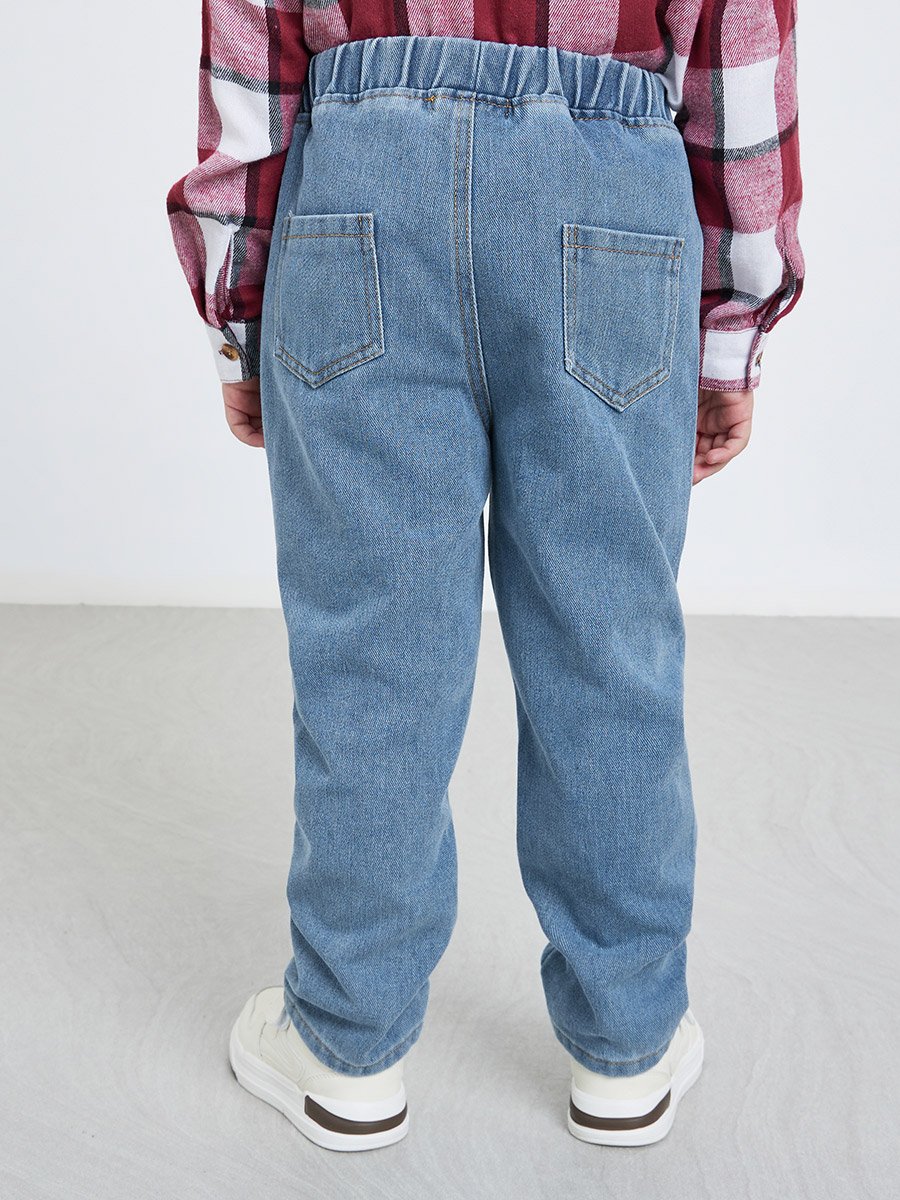 Plain Elastic Waist Jogger Fit Jeans