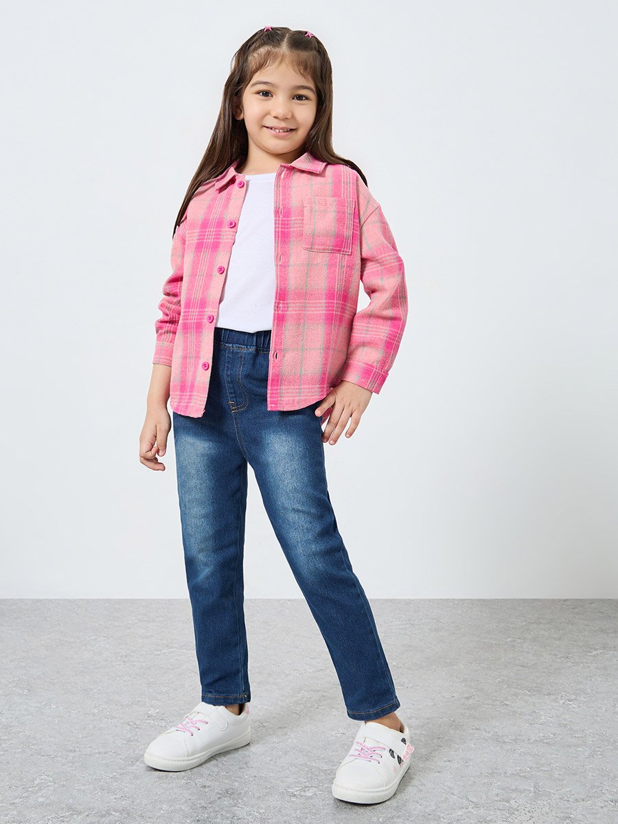 Whiskered Faded Elastic Waist Jeggings