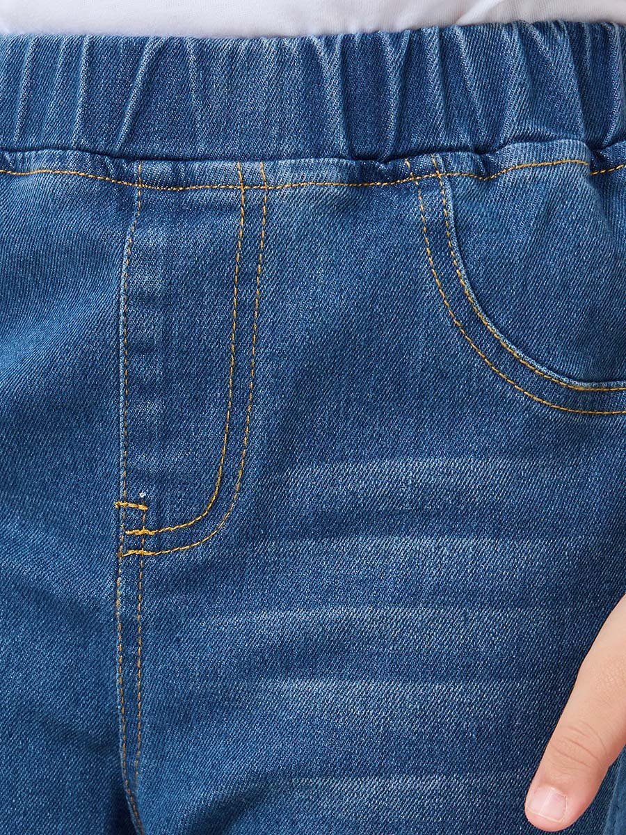 Whiskered Faded Elastic Waist Jeggings