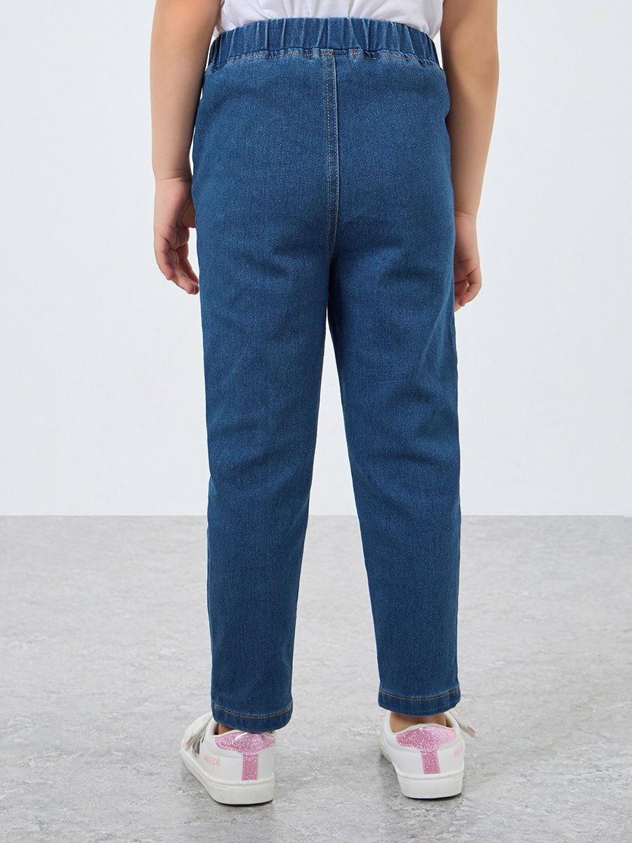 Whiskered Faded Elastic Waist Jeggings