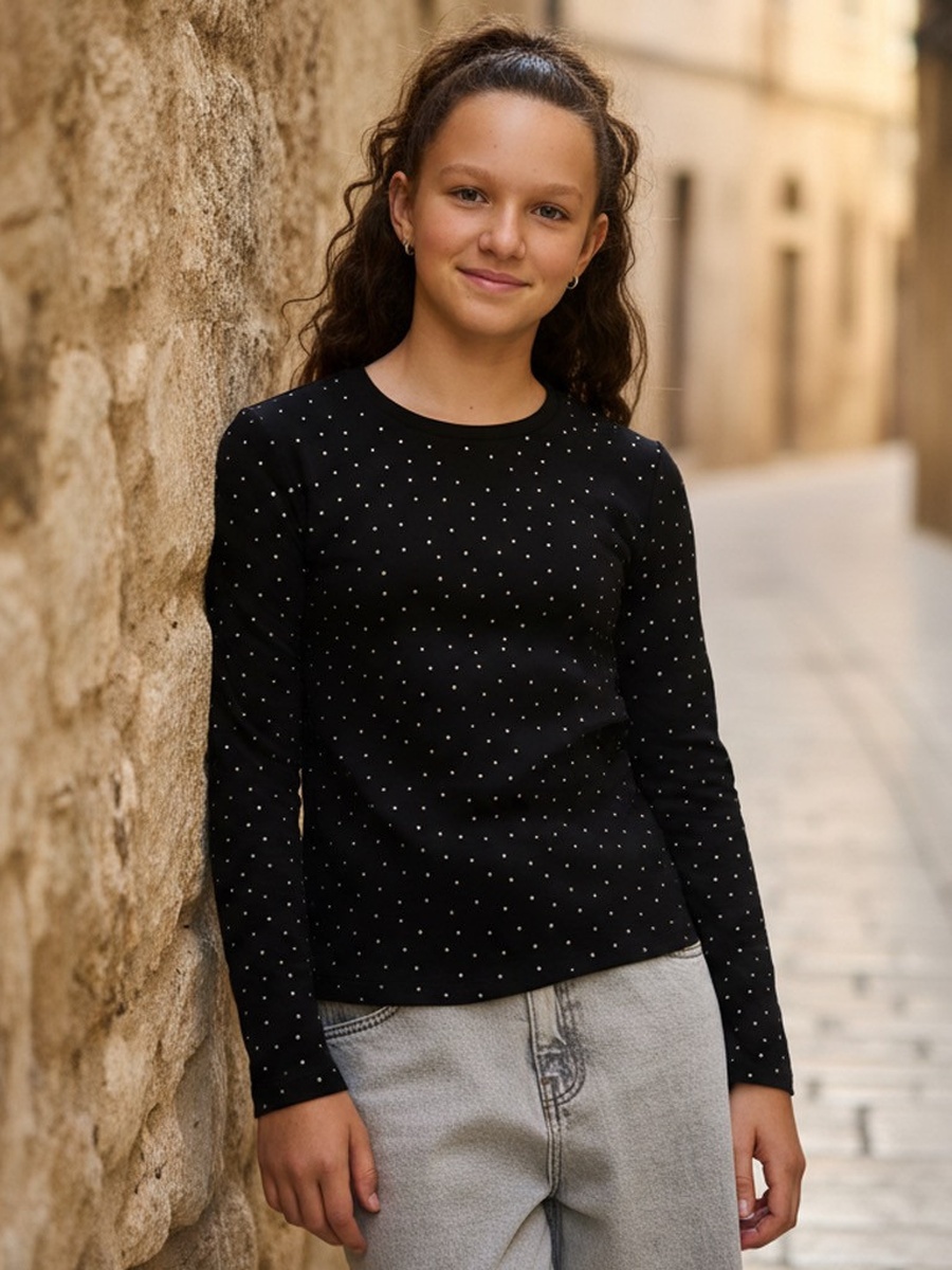 Embellished Ribbed Long Sleeves Top