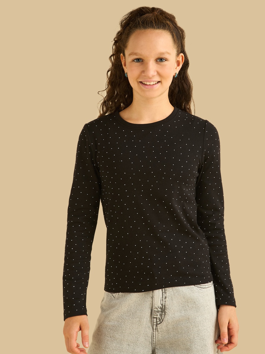 Embellished Ribbed Long Sleeves Top