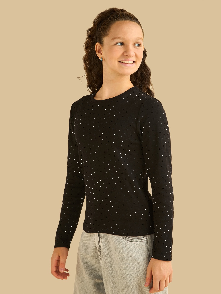 Embellished Ribbed Long Sleeves Top