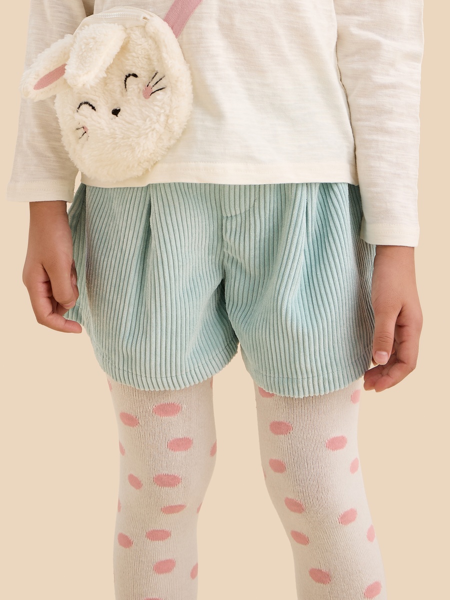 Bag Applique Cotton T-Shirt with Shorts and Printed Tights
