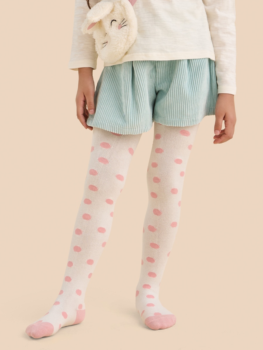 Bag Applique Cotton T-Shirt with Shorts and Printed Tights