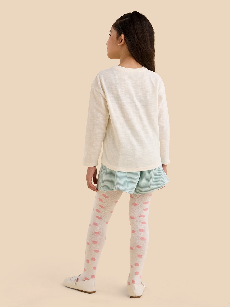Bag Applique Cotton T-Shirt with Shorts and Printed Tights