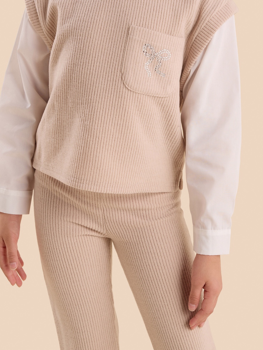 Textured Tabard Top and Flared Pants Set