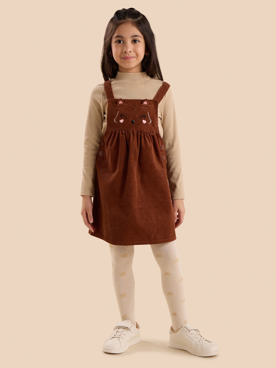 Embroidered Corduroy Pinafore and T-Shirt Set