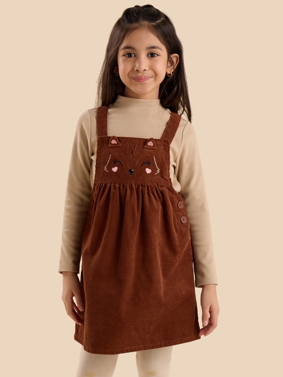 Embroidered Corduroy Pinafore and T-Shirt Set
