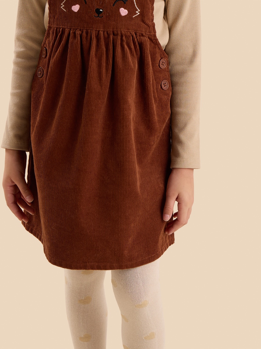 Embroidered Corduroy Pinafore and T-Shirt Set