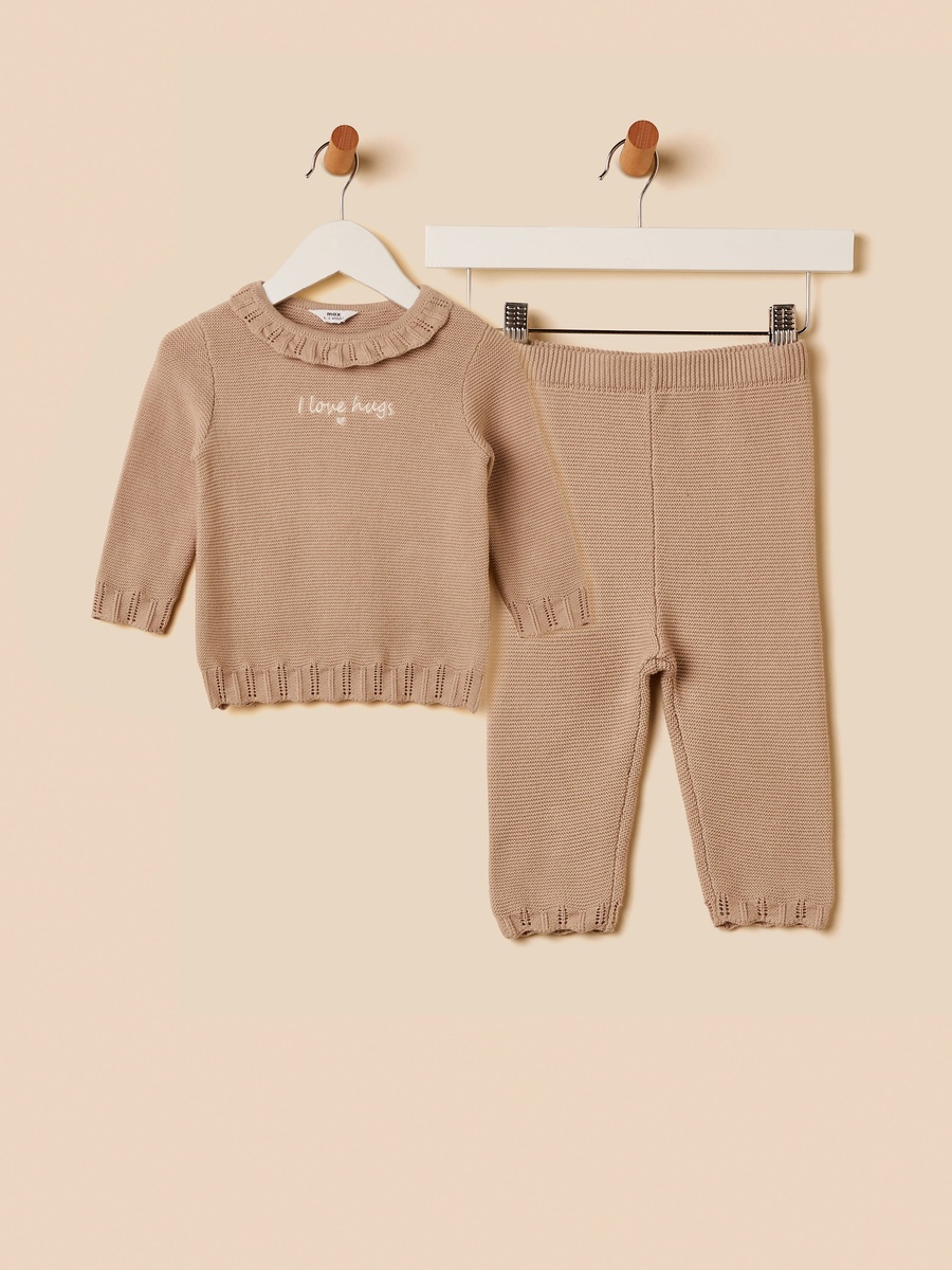 Embroidered Cotton Sweater and Pants Set