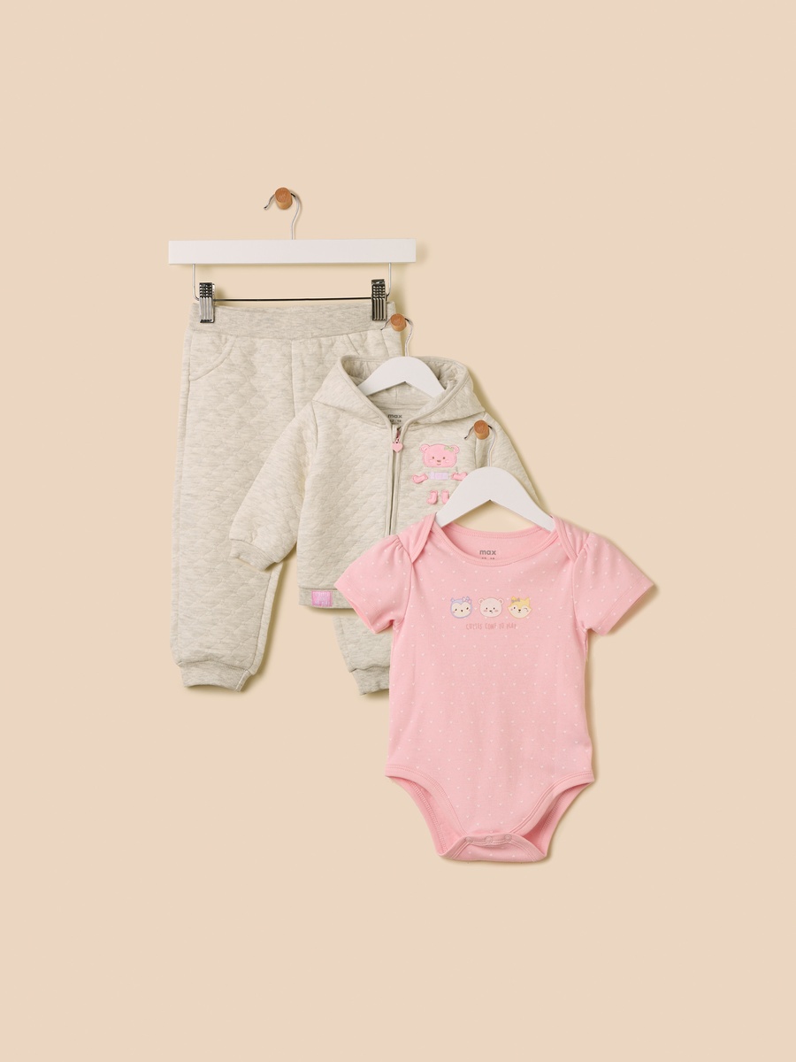 Printed Bodysuit with Quilted Hoodie and Joggers