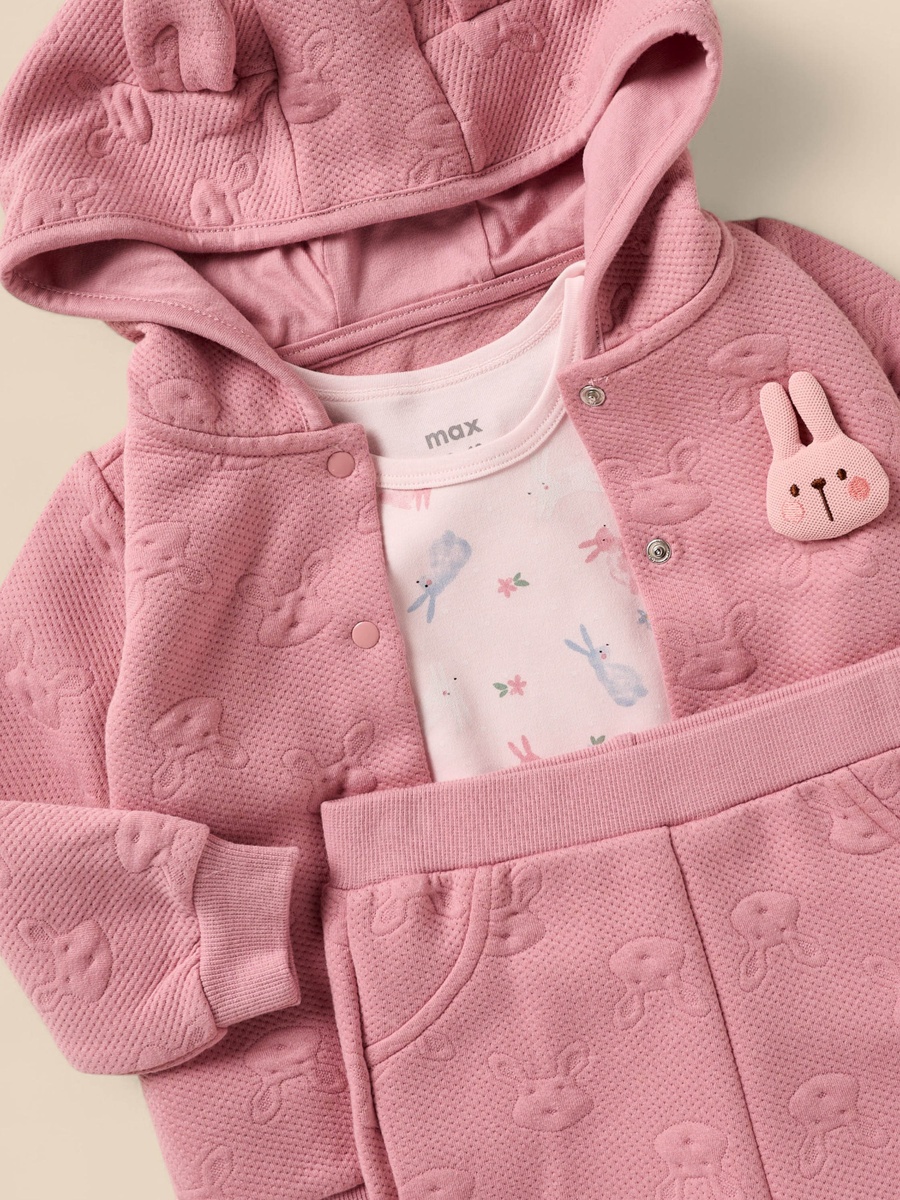 Bunny Embossed Hoodie with Bodysuit and Joggers