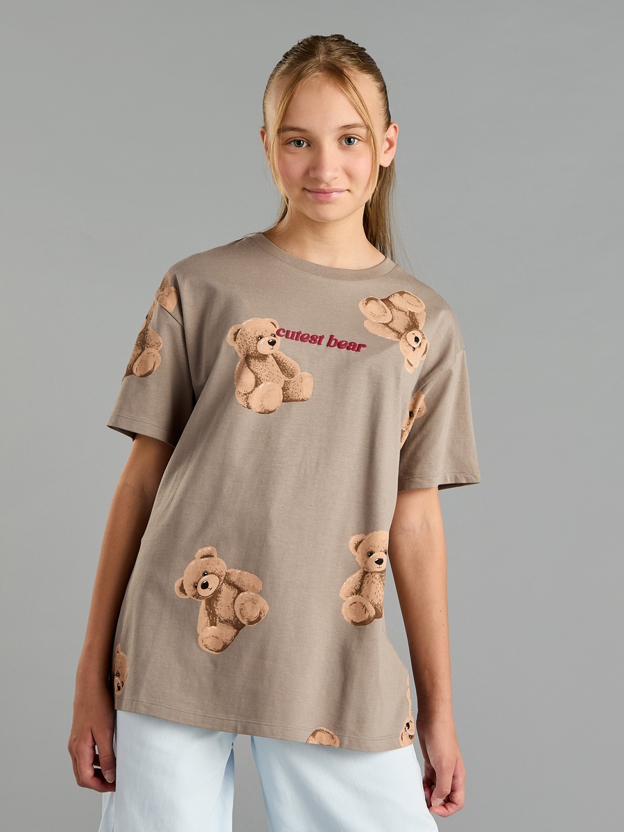 Teddy Bear Print Oversized T-Shirt