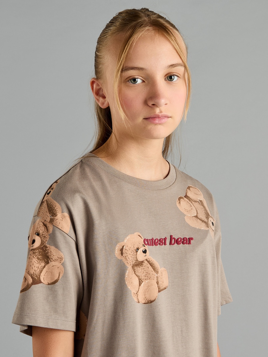 Teddy Bear Print Oversized T-Shirt