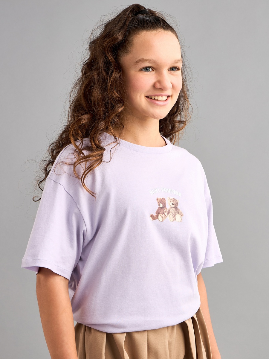 Teddy Bear Print Oversized Cotton T-Shirt