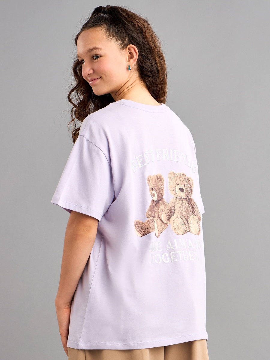 Teddy Bear Print Oversized Cotton T-Shirt