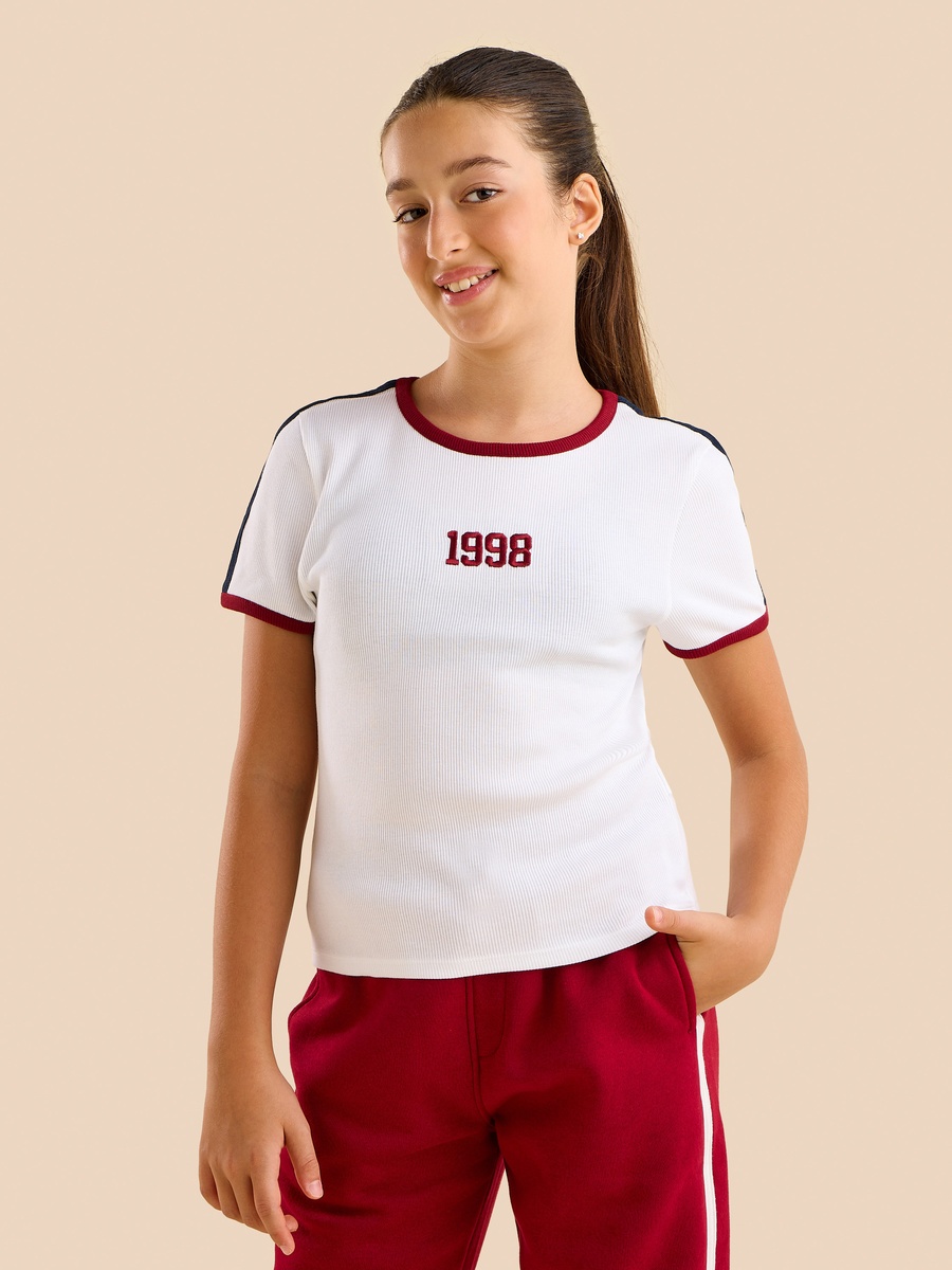 Ribbed T-Shirt with Contrast Tape Detail