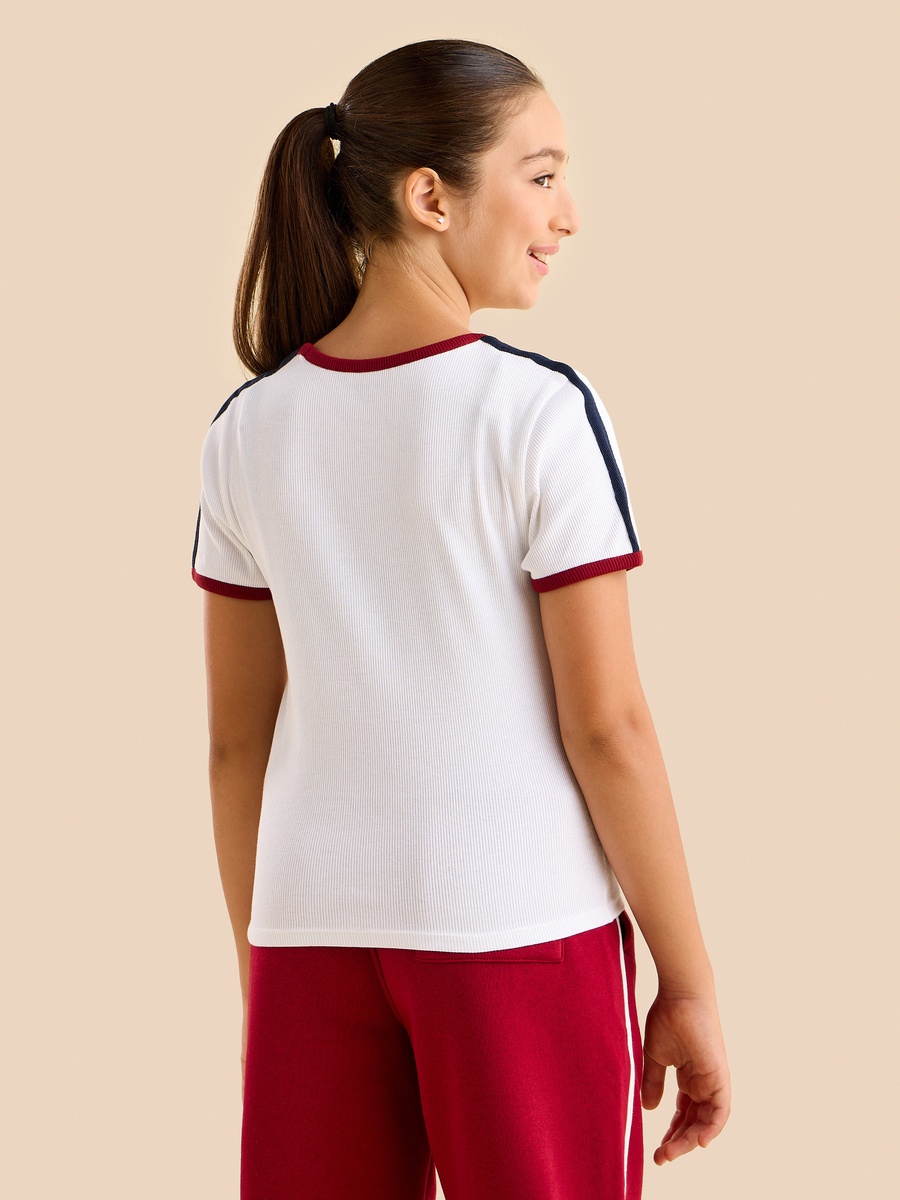 Ribbed T-Shirt with Contrast Tape Detail