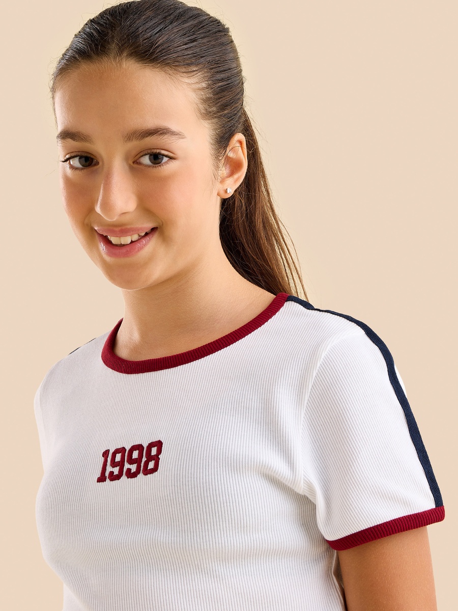 Ribbed T-Shirt with Contrast Tape Detail