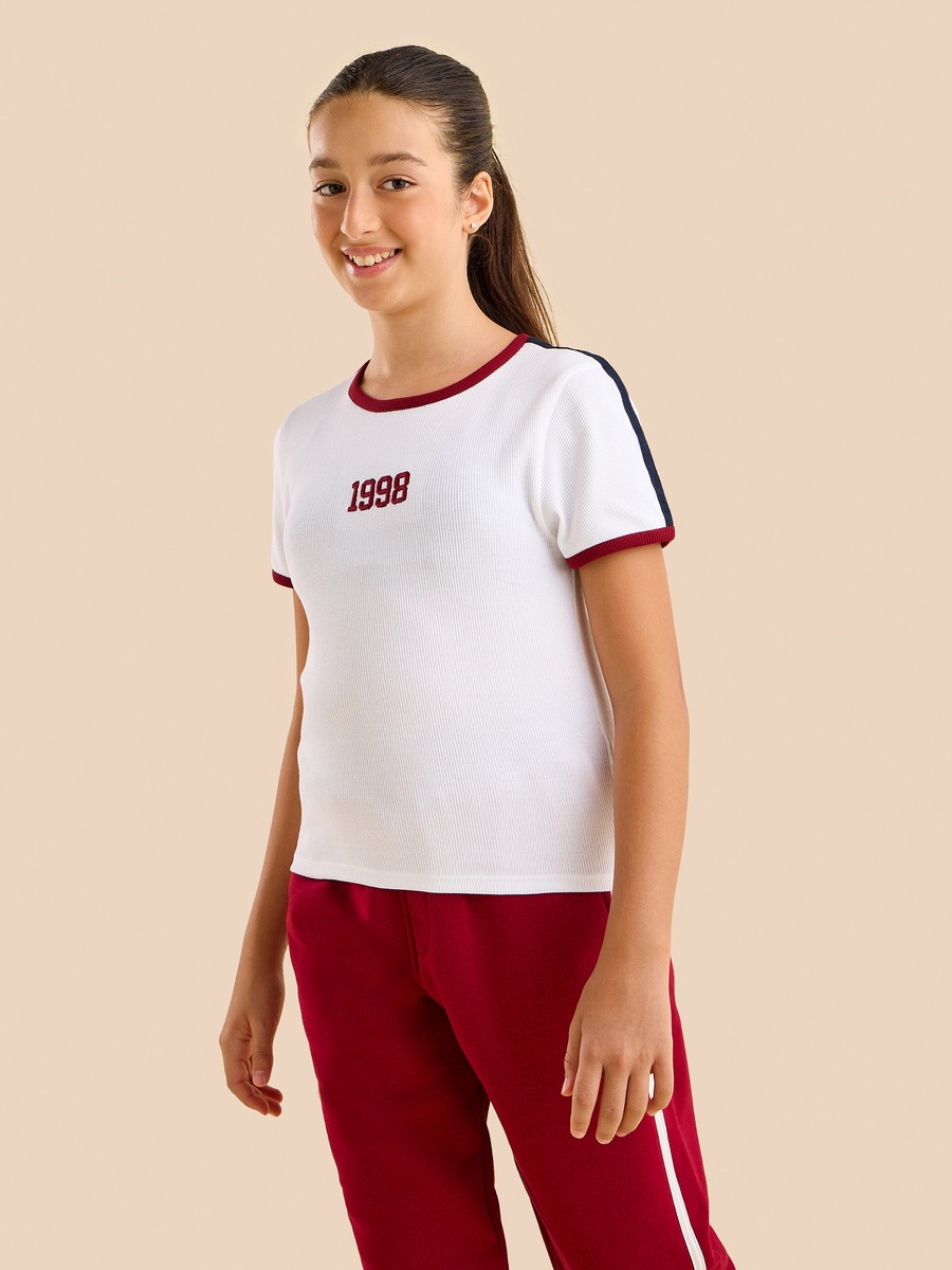 Ribbed T-Shirt with Contrast Tape Detail