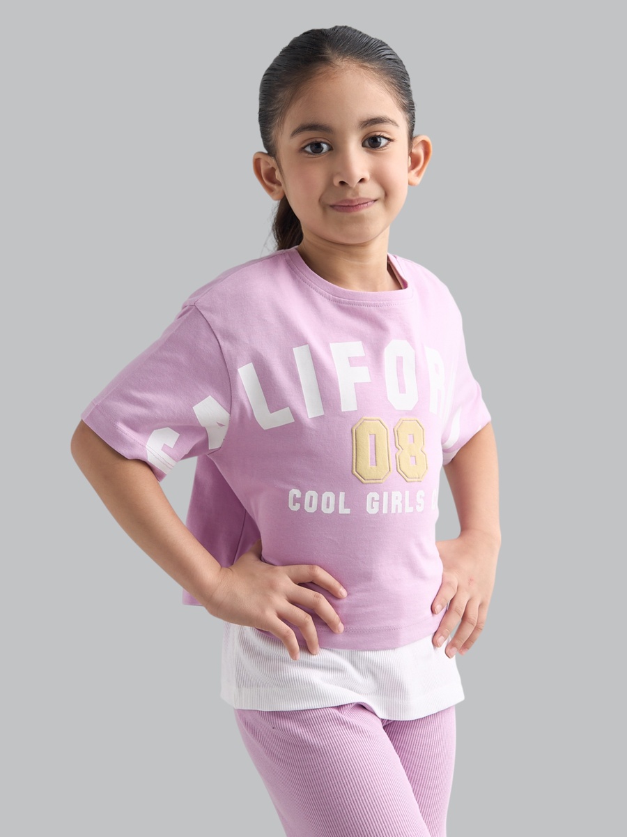 Printed T-Shirt with Short Leggings and Ribbed Top Set