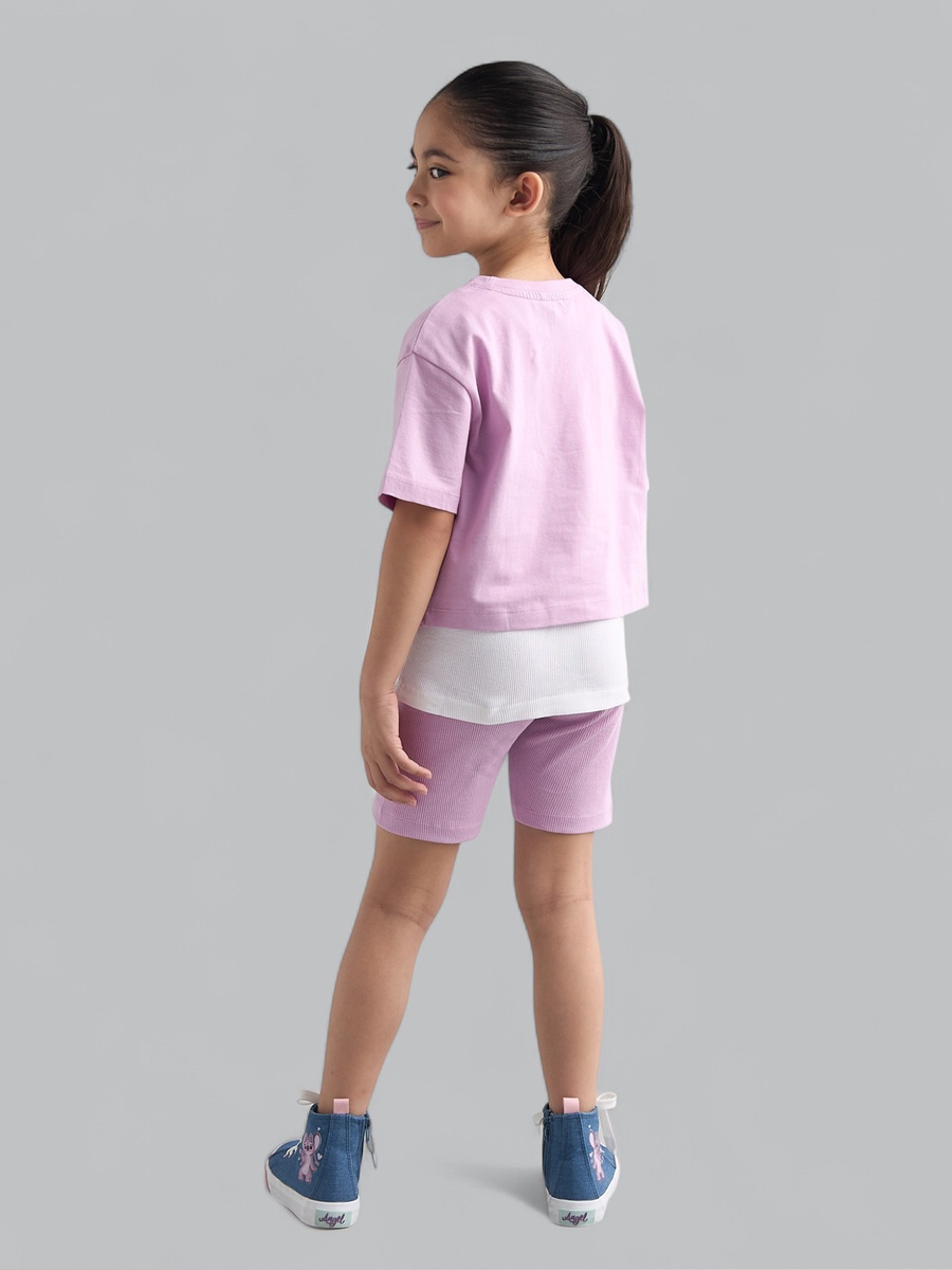 Printed T-Shirt with Short Leggings and Ribbed Top Set