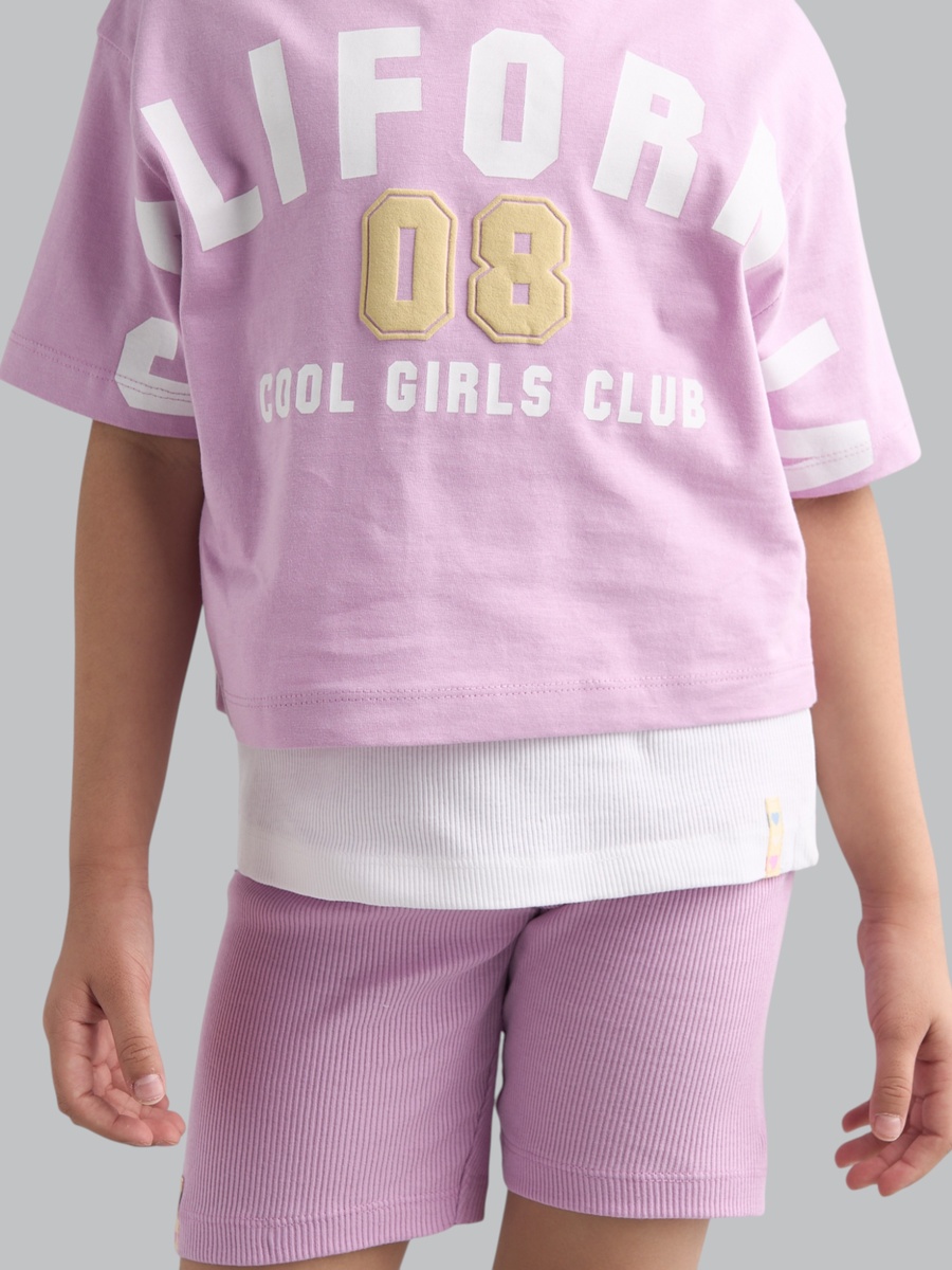 Printed T-Shirt with Short Leggings and Ribbed Top Set