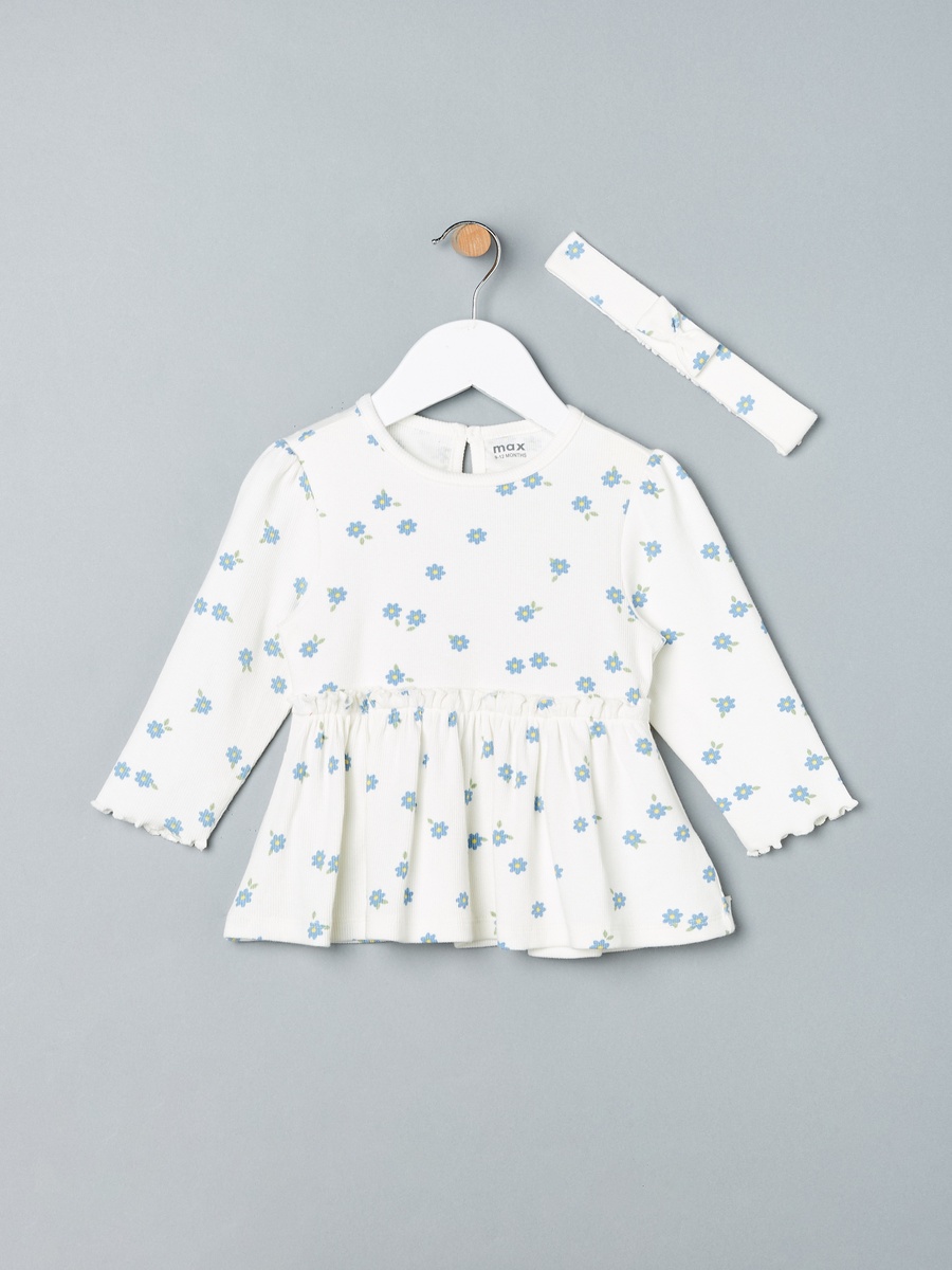 Ribbed Floral Print Cotton Peplum Top and Leggings Set