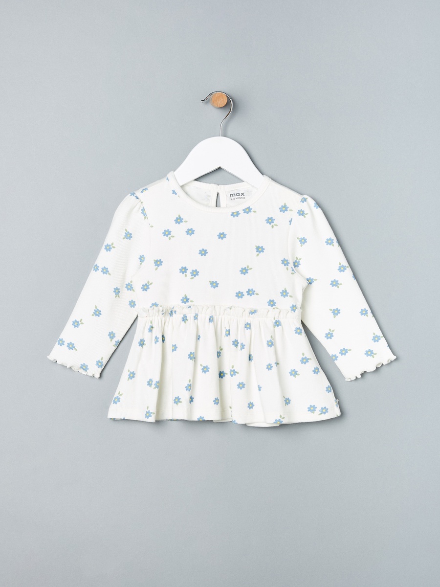 Ribbed Floral Print Cotton Peplum Top and Leggings Set