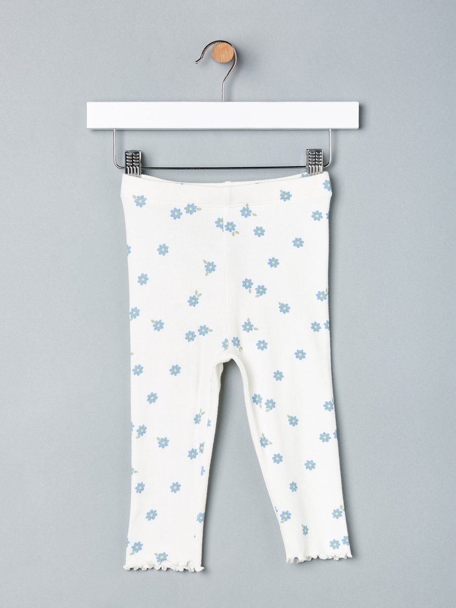 Ribbed Floral Print Cotton Peplum Top and Leggings Set