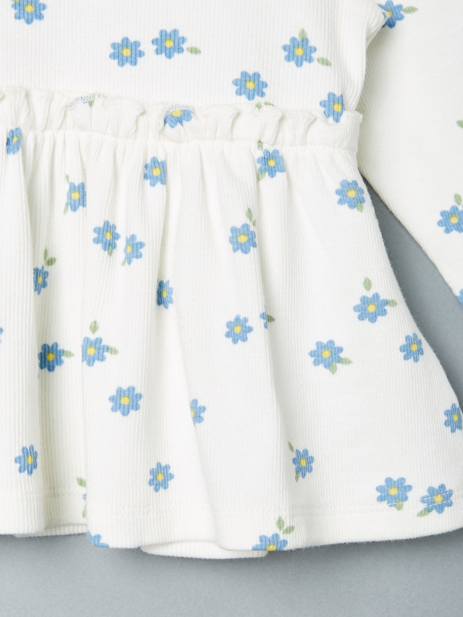 Ribbed Floral Print Cotton Peplum Top and Leggings Set