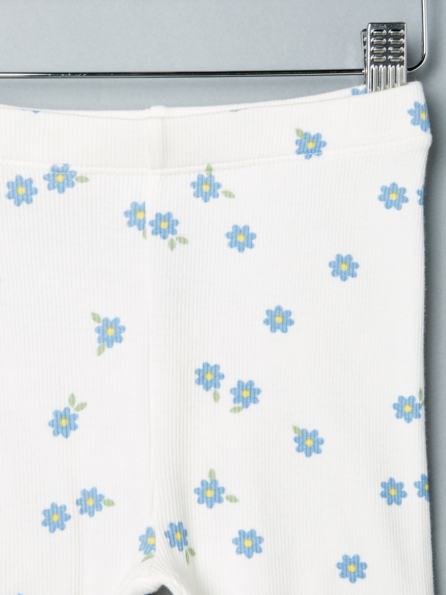 Ribbed Floral Print Cotton Peplum Top and Leggings Set