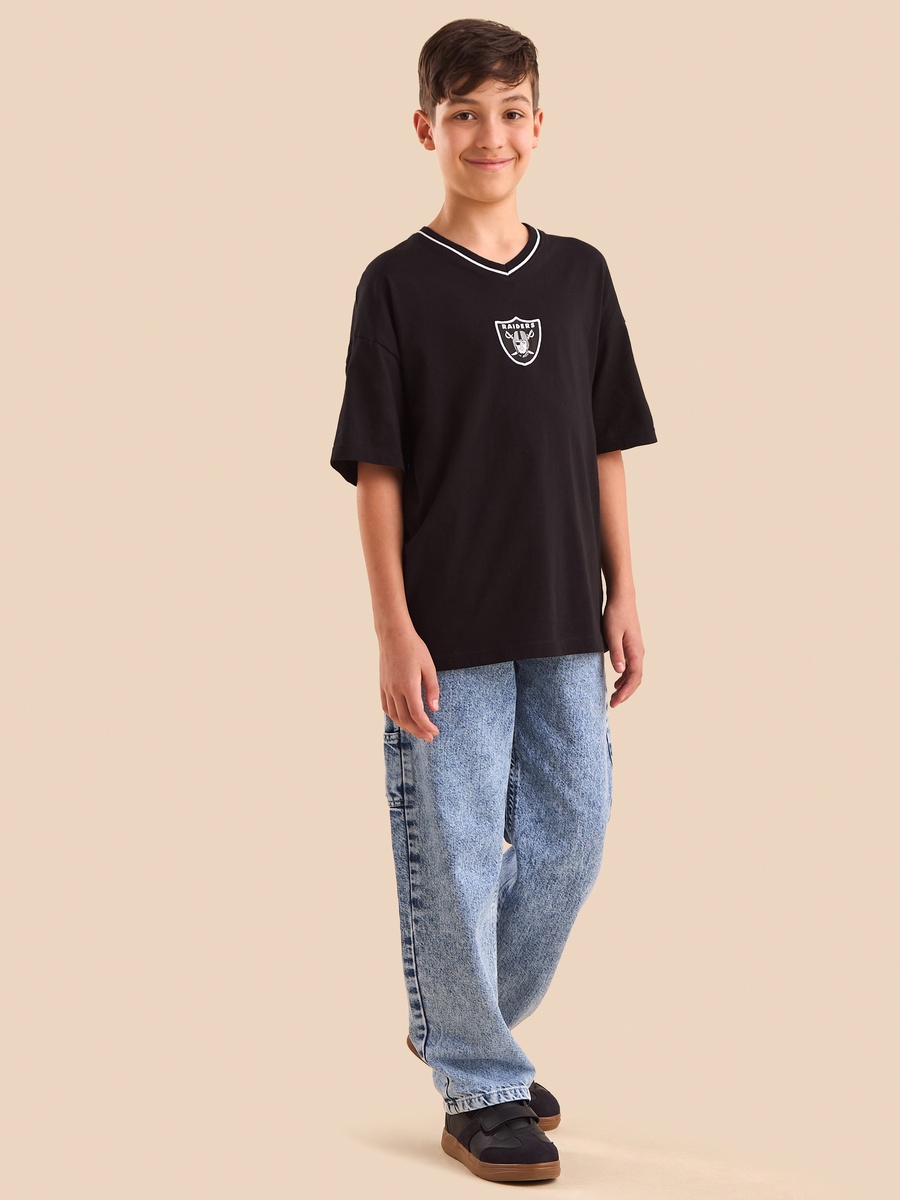 NFL Raiders Las Vegas Print V Neck Cotton T-Shirt