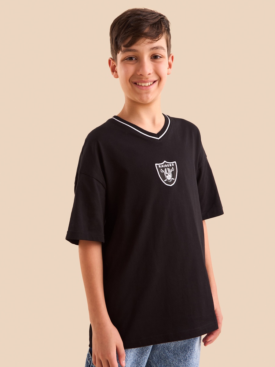 NFL Raiders Las Vegas Print V Neck Cotton T-Shirt