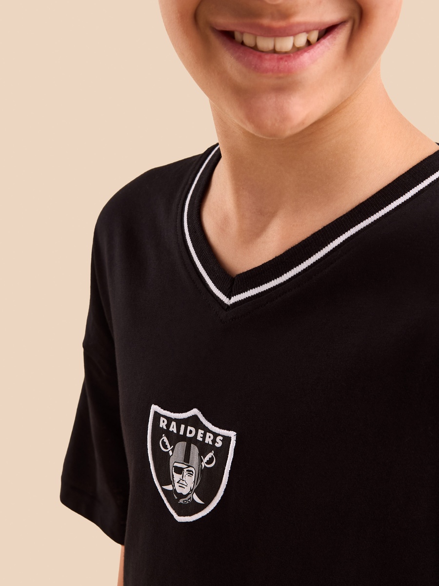 NFL Raiders Las Vegas Print V Neck Cotton T-Shirt