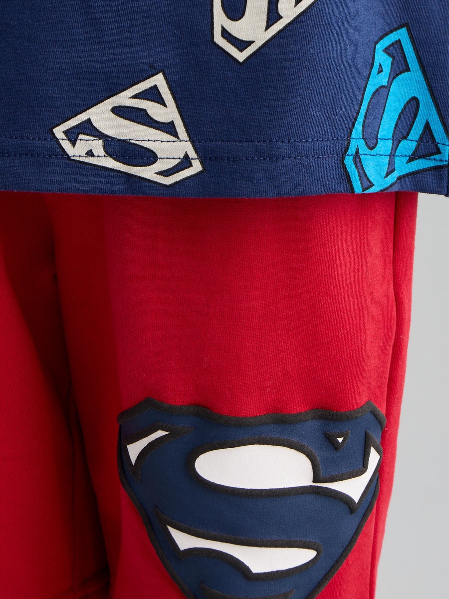 Superman Print Cotton T-Shirt and Shorts Set