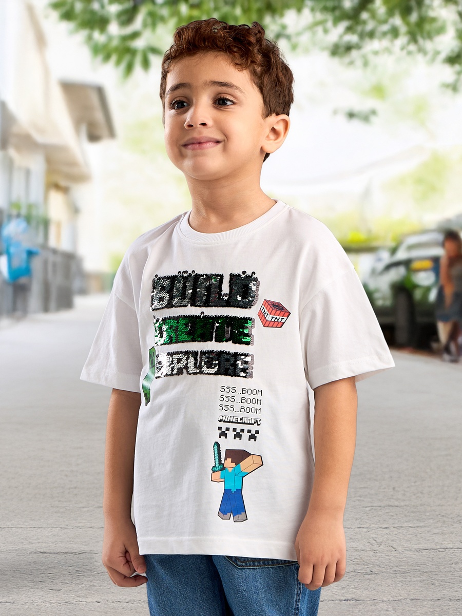 Minecraft Sequin Embellished Cotton T-Shirt