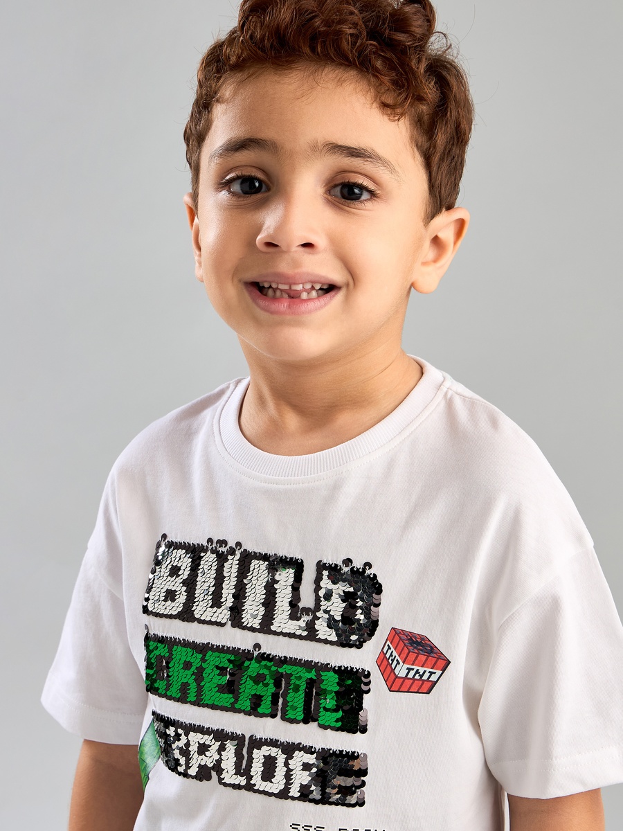 Minecraft Sequin Embellished Cotton T-Shirt