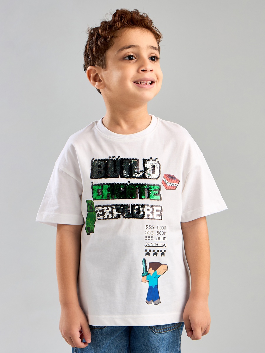 Minecraft Sequin Embellished Cotton T-Shirt